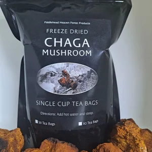 - Single-cup chaga tea bags in kraft pouch -